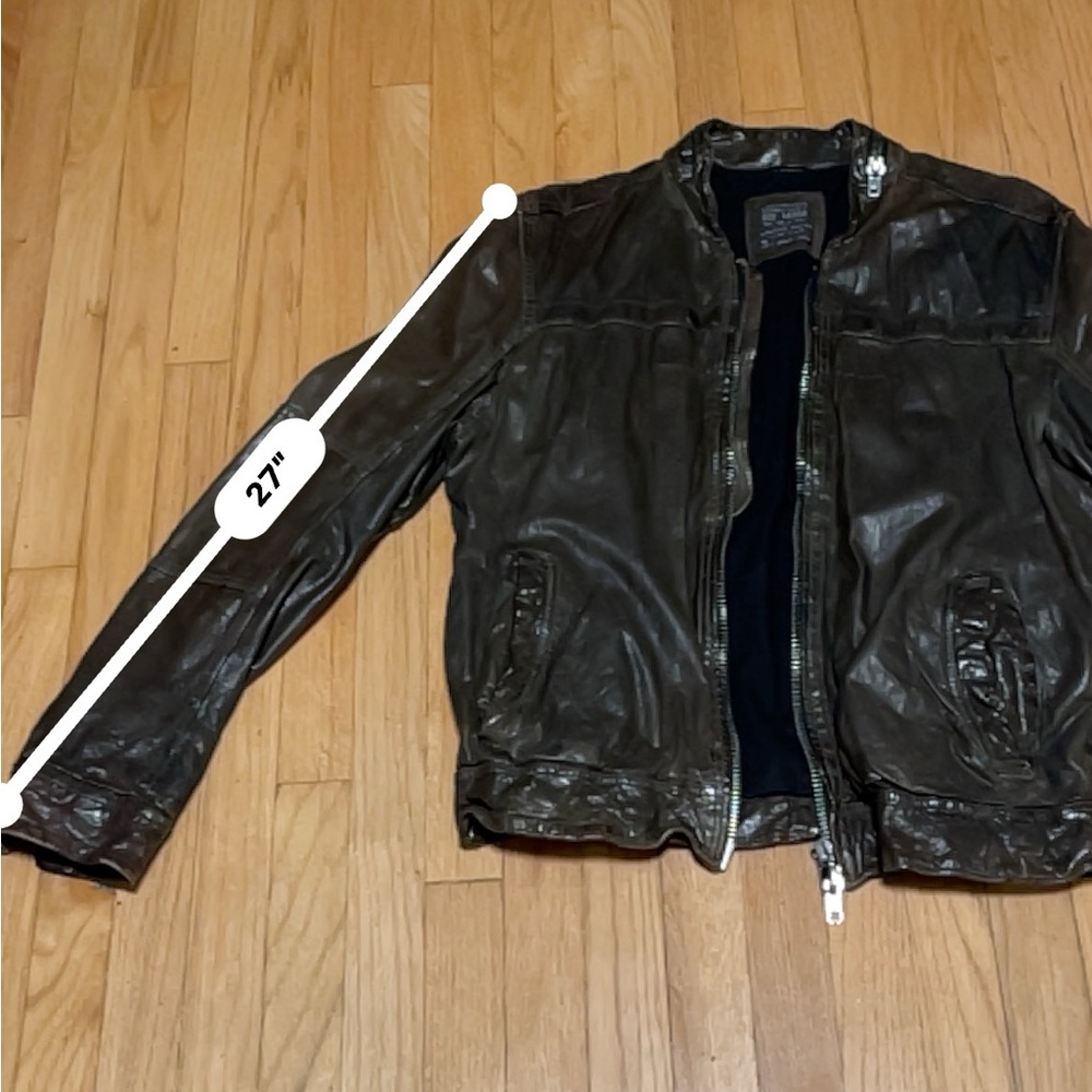 Men's dark olive green Leather Jacket - Picture 8 of 9